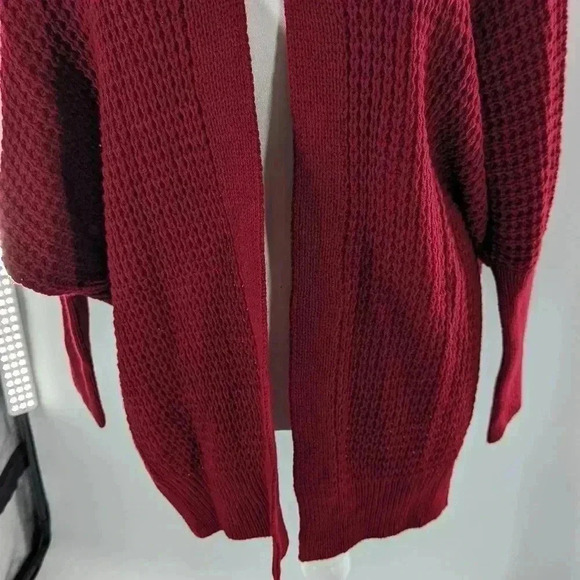 CHUNKY KNIT WINE RED OPEN CARDIGAN SWEATER Size Small NWT Oversized C+D+M - Picture 2 of 9